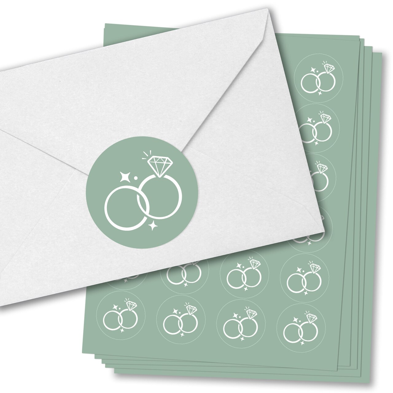 Big Dot of Happiness Sage Green Wedding Envelope Seal Stickers, Round Circle Stickers to Seal Cards, Announcement Envelope Seals - 120 Count